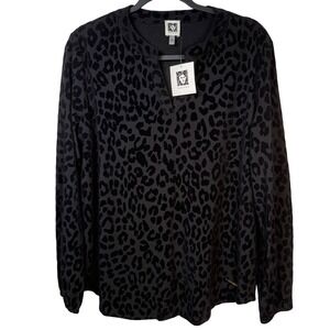 Anne Klein Leopard Burnout Blouse Note Flaw M Mob Wife Dark Romance Velvet